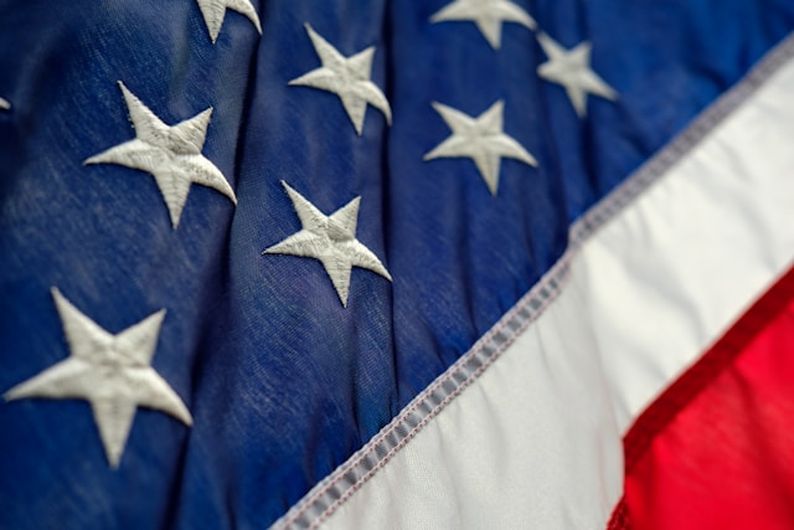 Close-up image of USA flag with stars at the centre