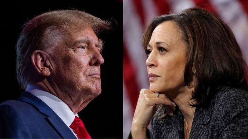 Donald Trump and Kamala Harris facing each other