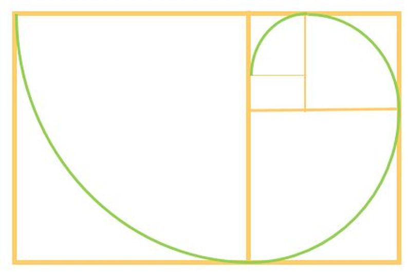 A golden rectangle with a green spiral inside